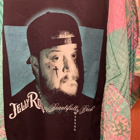 JELLY ROLL BAND T Poncho Kantha w Pockets Handmade One Of a Kind Upcycled Boho - Picture 2 of 4